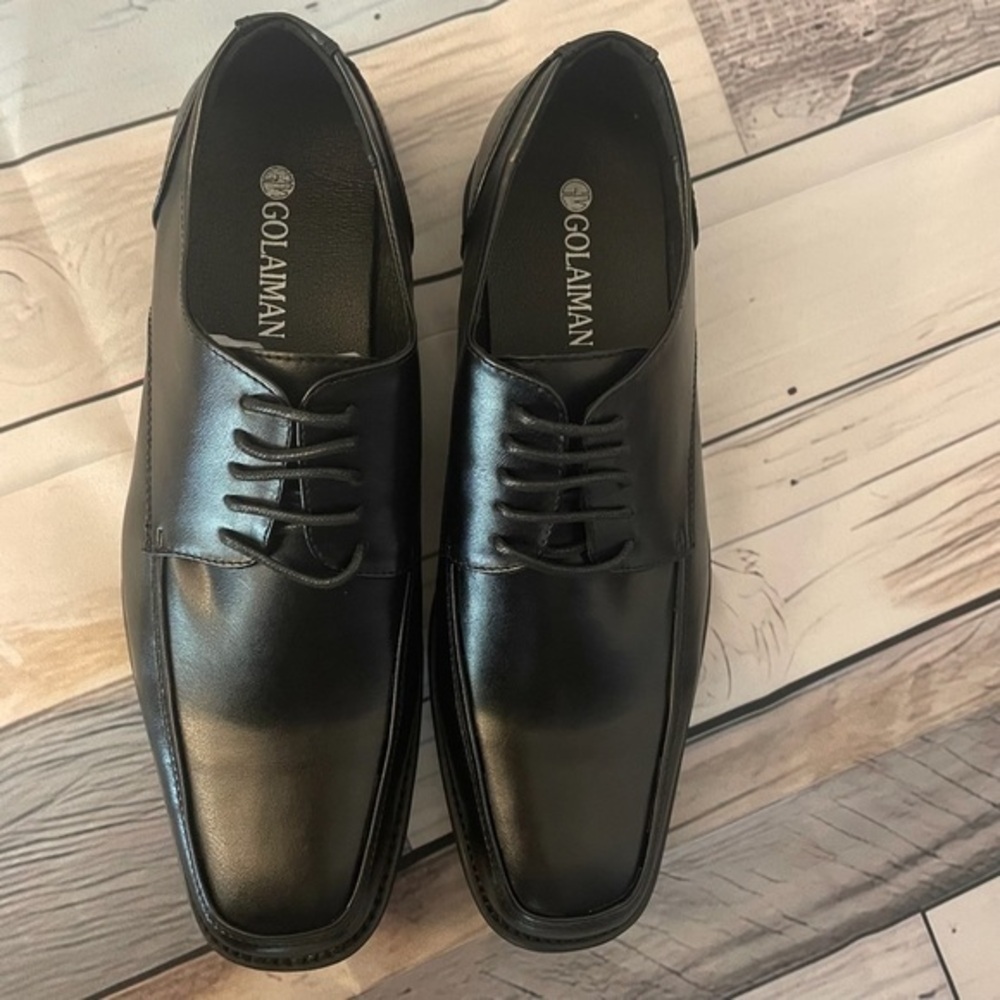 NIB Golaiman Men’s Lace Up Square Toe Oxford Dress Shoes Black Size 10